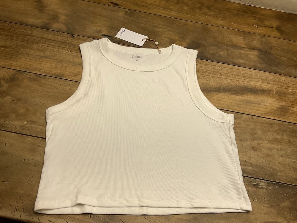 Quince Women Organic Cotton Micro-Rib Cropped Cutaway Tank White XL NWT